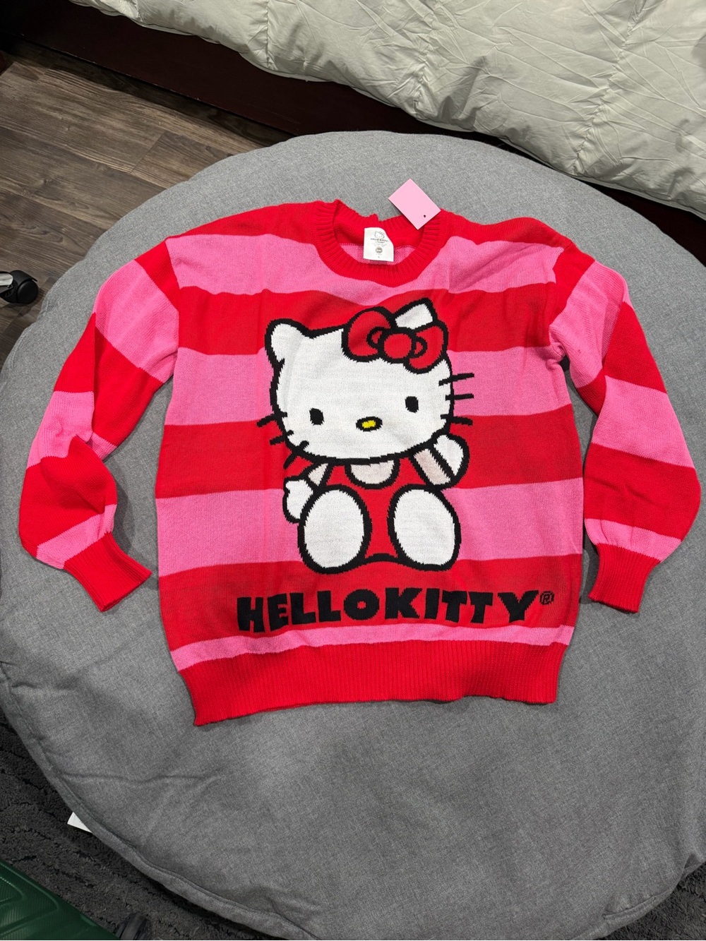 Hello Kitty Red and Pink Striped Knit Pullover